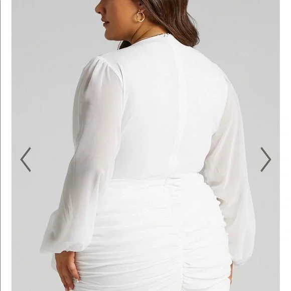 PLUNGE BALLOON SLEEVE MINI DRESS IN WHITE - Picture 7 of 9